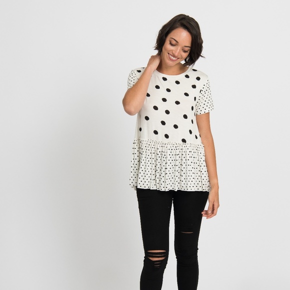Agnes & Dora Tops - Agnes & Dora L Relaxed Ruffle Tee Top Polka Dots